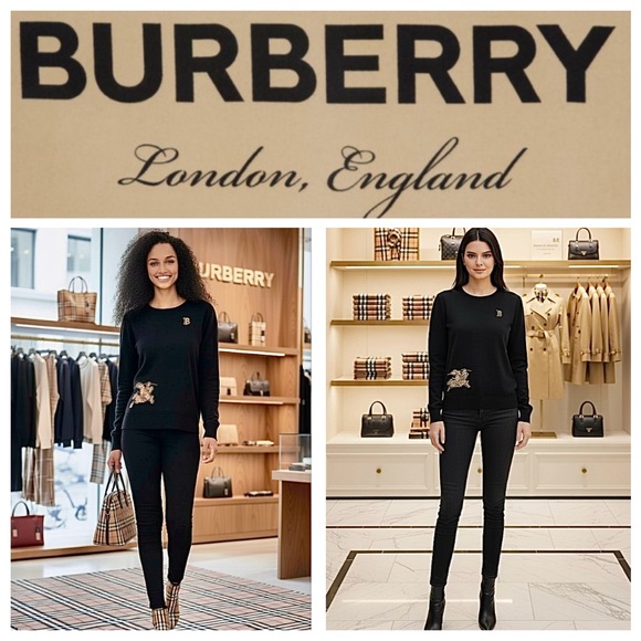 Burberry London Black Pullover Women's Top Sweater Sweatshirt - Picture 2 of 12